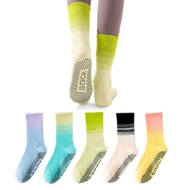 Pilates Socks 5 Pairs Yoga Socks Women's Stopper Socks for Yoga Pilates Barre Trampoline 35-42