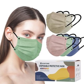 Jointown Disposable Face Mask - 3 Ply Protection Face Masks, 50 Pack Morandi