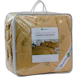 HealthyLine Camel Hair Winter Down Alternative Comforter - Natural Breathable Wool Blanket | Cotton, 233TC, 300 GSM - Duvet Insert with Corner Tabs, Khaki, Twins Size: 64″ x 86″