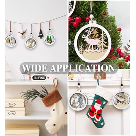 Christmas Decorations, 6 Pcs Christmas Wooden Ornaments, Wood Baubles Pendant with Twine, Wooden Baubles Reindeer Hanging Xmas Pendant Ornaments for Christmas Tree Decorations DIY Crafts Gifts