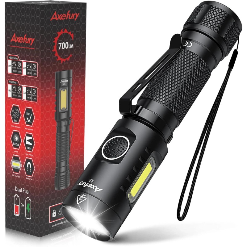 Axefury 2Pack, axefury A5 Magnetic LED Flashlight, Tactical Flashlight, Cob