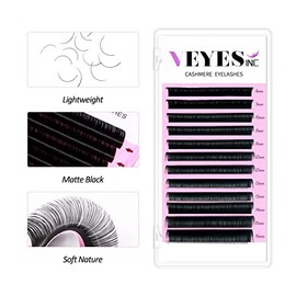 VEYES INC Cashmere Volume Lash Extensions C CC D DD LD L B J M Curl 0.03-0.20 thickness 5-25mm, Super Matte Black Individual Eyelashes Tray, Professional Supplies for Lash Techs (0.05 CC 16mm)