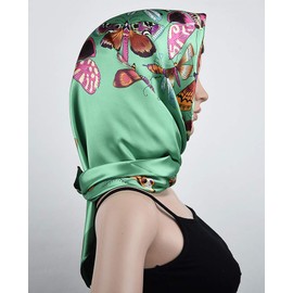 corciova 35 Silk Feeling Square Scarf Butterfly Dark Green Curly Headband Tie Sleeping at Night Fashion Bandana Headscarf