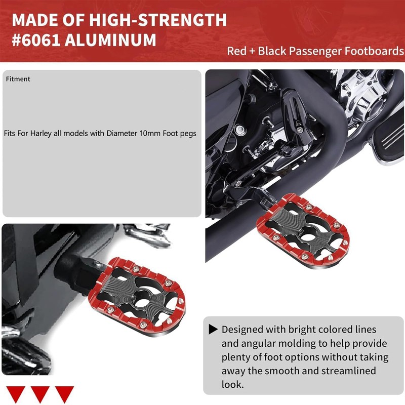 VPZMT Universal 10mm Highway Passenger Footpegs/Footrests Fit for Harley/Street Glide/Electra
