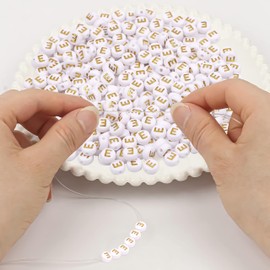 Auvoau 300Pcs Letter Beads E 4X7mm Gold Alphabet Beads Acrylic Round Shape Loose Beads for Name Bracelets Necklaces Key Chains DIY Jewelry Making (E)