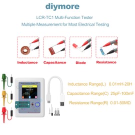 diymore LCR Meter Transistor Tester,Transistor Meter,LCR-TC1 Multi-Function Transistor Capacitor Tester ESR Tester Full Color Display Automatic Checker Detector for Diode Triode LCR ESR NPN PNP