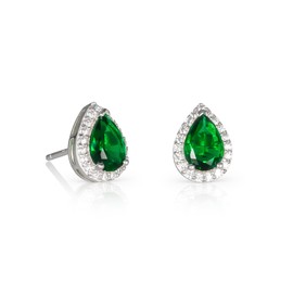 Diamond Treats 925 Sterling Silver Pear Shaped Stud Earrings for Women and Girls with Emerald Green Cubic Zirconia Stones, Teardrop Emerald Green Earrings in 925 Silver, Silver Jewellery for Women