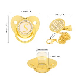 Baby Pacifier,Golden Baby Pacifier Curved Design 26 Letters Baby Pacifier with Chain Clips for Newborn (S)