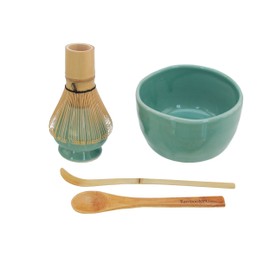 BambooMN Brand - Matcha Bowl Set (Includes Bowl, Rest,Tea Whisk, Chasaku, & Tea Spoon) 1 Set Green