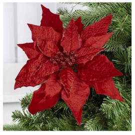 Factory Direct Craft Set of 6 Rich Red Velveteen Poinsettia Flowers - Artificial Poinsettia Blooms for Christmas Trees and Holiday Decorations (10" Blooms)