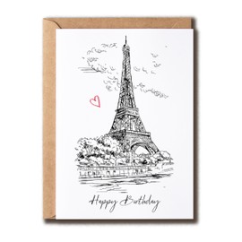 ABSMDesigns Happy Birthday Paris Eiffel Tower Greeting Card - Modern Scenery Card - 5x7 inches
