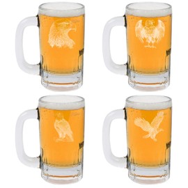 12oz Beer Mug Stein Glass Set of 4 Gift Bald Eagle Collection