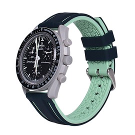 uEmoh Watch Band for Moonswatch Watch,Soft Silicone Strap for Omega X Swatch Moonswatch Speedmaster 20mm Watch, Quick Release Watch Replacement Strap Men Women (NavyBlue+Green)