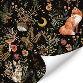 HLNIUC Dark Forest Woodland Wallpaper Peel and Stick 17”x118”Fairy Safari Animal Contact Paper Mushroom Botanical Floral Art Paper Fox and Rabbit Wall Mural Whimsical Wildlife Wallpaper for Nursery