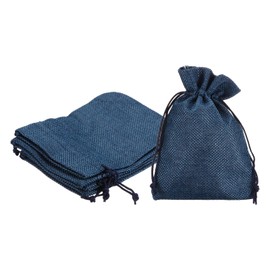 HARFINGTON 5pcs Small Burlap Bags with Drawstring, 4x5.5 Gift Bag Jewelry Pouches for Wedding Party Presents Festival Favors, Navy Blue