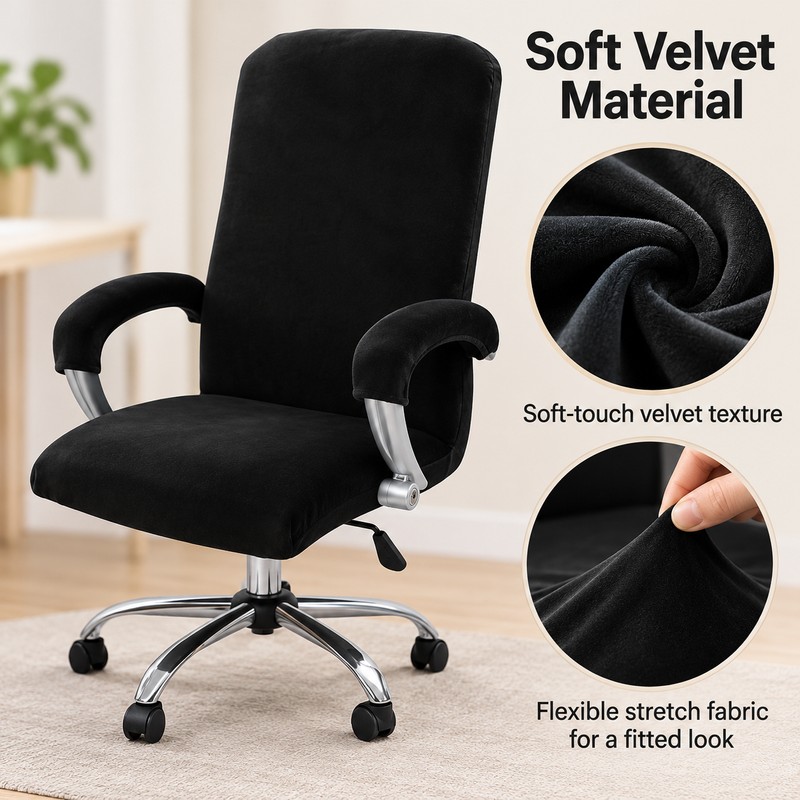 Velvet Stretch Office Chair Cover Set for Chair Protection –