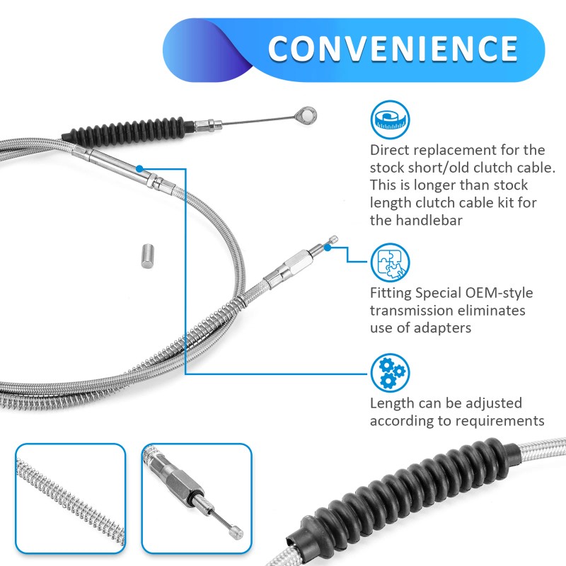 MOFUN 72 11/16" Stainless Steel Braided Clutch Cable For Harley