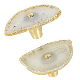 KYEYGWO Natural Color Agate Slice Cabinet Knobs, Set of 2 Decorative Drawer Pull Handles for Dresser Wardrobe Cupboard