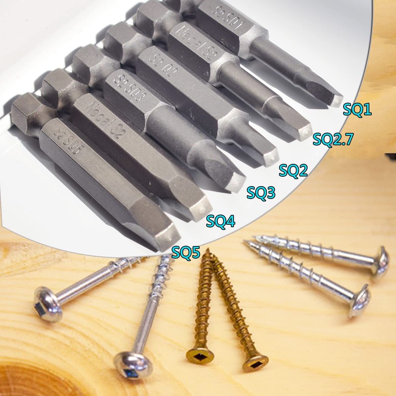 Square Head Screwdriver Bits 6 Sizes SQ1, SQ2, SQ2.7, SQ3,