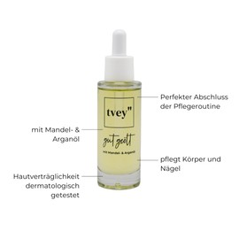 tvey well oiled: rich nail and body oil made of almond and argan oil with pipette for smooth skin feeling - moisturiser rich in vitamin E and omega 6 - vegan, 30 ml