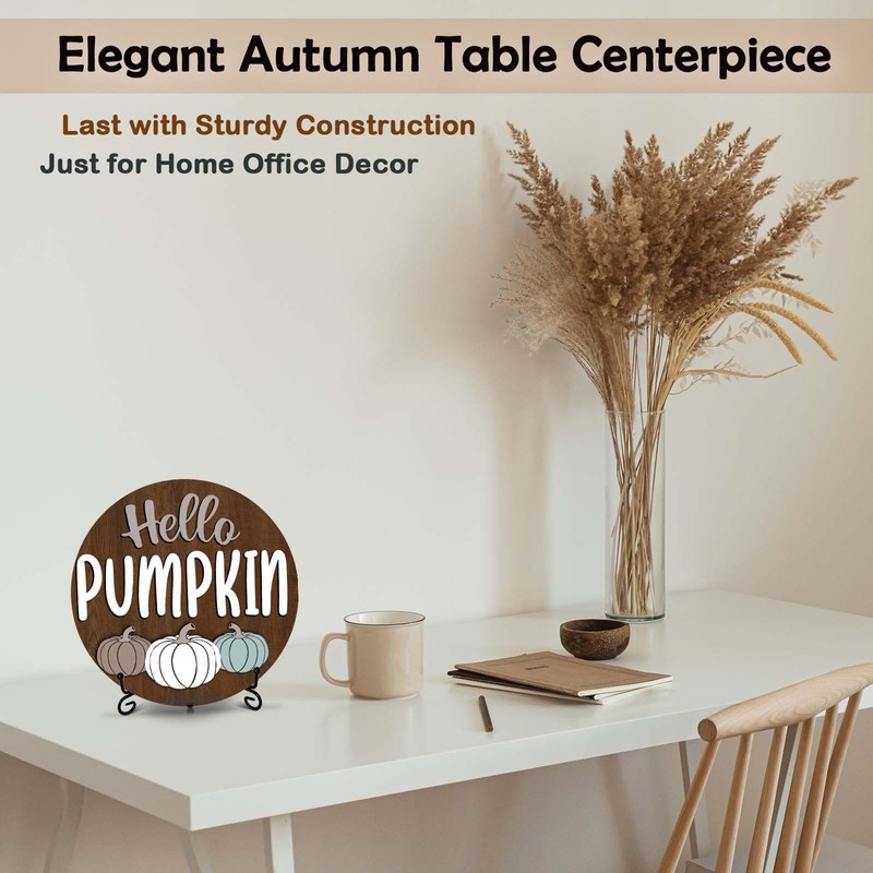 Fall Desk Decor, 8 Inch Hello Pumpkin Autumn Table Centerpieces,