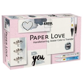 KREUL 49933 Paper Love, Creative Set for All Paper Lovers, Masking Marker Fine, Aqua Paint Marker Black, Transfer Marker Edge, Water Tank Brush, Motif Sheet and Pad, 10 Sheets DIN A6