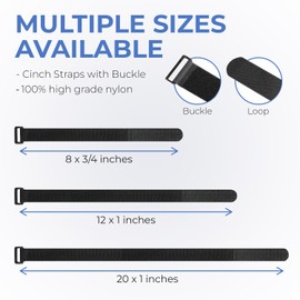 Reusable Cinch Straps 8 x 3/4 inch - Premium Multipurpose Quality Hook and Loop Safety Straps (15 Pack) (8 inch)