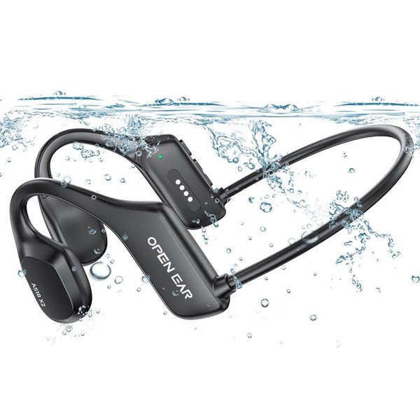 fojep Bone Conduction Headphones for Swimming, IP68 Waterproof Open Ear Headphones, Wireless Earphones, Bluetooth Sport Headphones with Built-in MP3 Player 16G Memory for Running, Cycling, Hiking, Gym