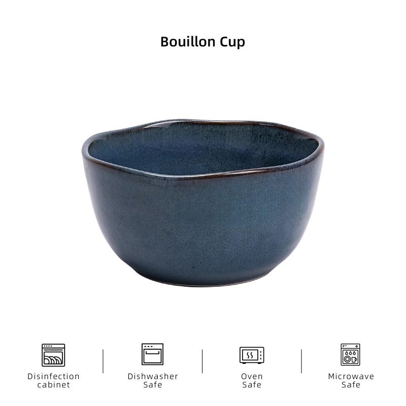 Organic Blue Irregular Stoneware Ceramic Cereal Bowls Dip Bowls Ice