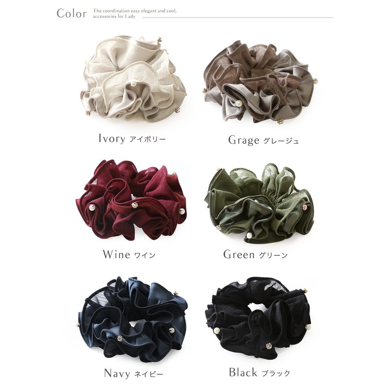 JewelVOX Hair Accessories, Satin, Chiffon, Pearl, Stone, Scrunchie, Navy