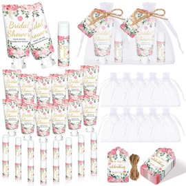 Dansib 24 Sets Bridal Shower Hand Cream and Lip Balm Gift Bridal Baby Shower Party Supply Travel Size Hand Lotion and Lip Balm Bulk with Organza Bag and Tag Wedding Bridal Baby Shower Party Supplies