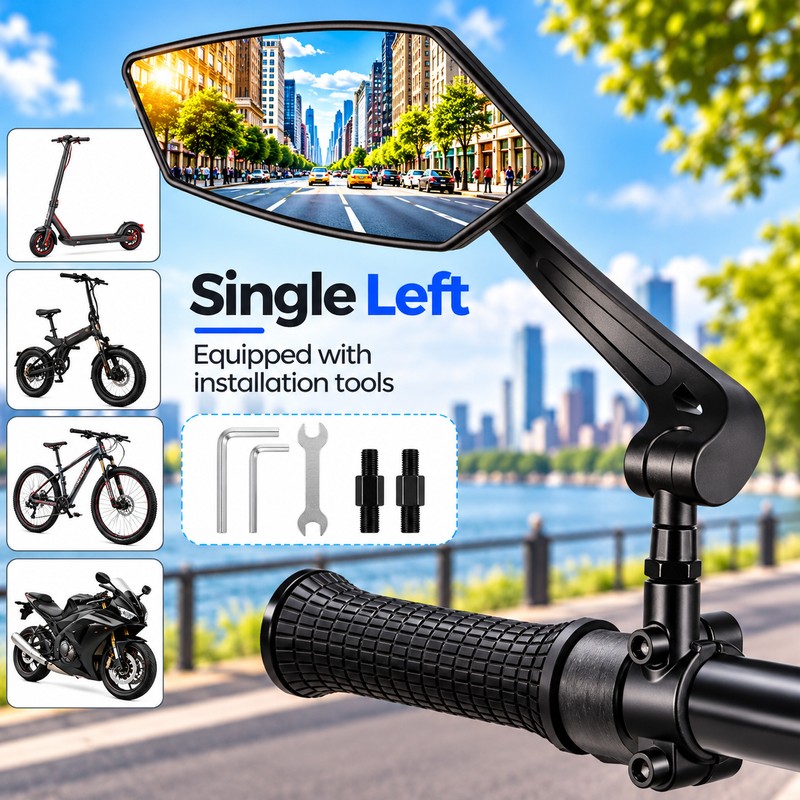 Adjustable Bicycle Rearview Mirror for Handlebar Mounting – Wide-Angle Rear