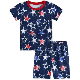 CM-Kid Boys Patriotic 4th of July 2-Piece Summer Outfit Red White and Blue Stars Pajamas Kids Jammies Clothes Sets Size 4