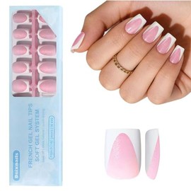Dsixnails Uñas postizas de color rosa intenso con purpurina, punta francesa, cuadradas cortas, 160 unidades.