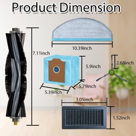 Accesorios de piezas de repuesto para aspiradora robot Yeedi Cube, incluye 1 cepillo para polvo principal, 6 cepillos laterales, 4 filtros Hepa, 4 bolsas para el polvo, 4 almohadillas para orejas para