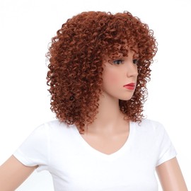 SWACC 12-Inch Short Big Bouffant Curly Wigs for Women Synthetic Heat Resistant Fiber Hair Pieces with Wig Cap (Dark Copper Red)