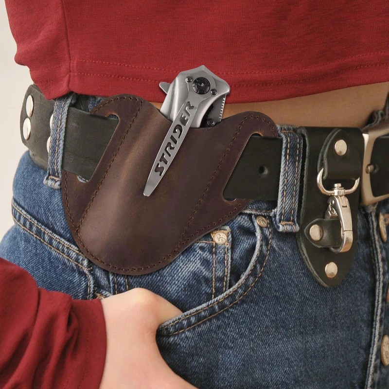 MUZZIOU Handmade Leather Pocket Knife Sheath, Folding Knife Sheath Compact