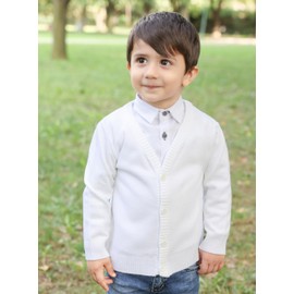 Lilax Boys V-Neck Cardigan, Toddler & Youth Button Closure Cardigan Sweater (4 Years, White)