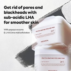 MEDIHEAL Phyto Enzyme - Almohadillas de gasa veganas para rejuvenecer la cara con LHA y enzima de papaya - Almohadillas para apretar poros para controlar el sebo - Exfoliante para células muertas de la piel, 90 hojas
