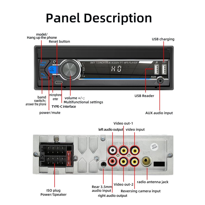 ESSGOO 7'' Flip Out Car Stereo Radio Touch Screen AUX