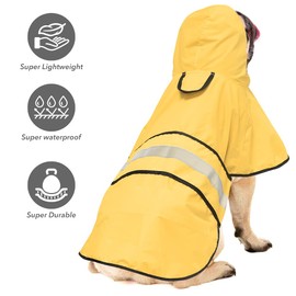 Ezierfy Waterproof Reflective Dog Raincoat- Adjustable Pet Jacket, Lightweight Dog Hooded Slicker Poncho for Small to X- Large Dogs and Puppies (Yellow, Small)