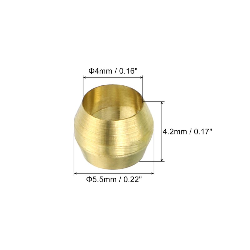 PATIKIL 25pcs 4mm Tube OD Brass Compression Sleeve Ferrule Brass