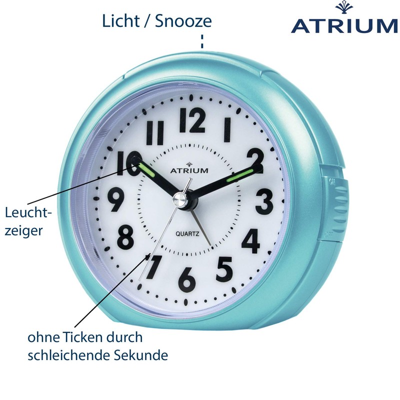 Atrium Wecker Analog Quarz ohne Ticken mit Licht und Snooze