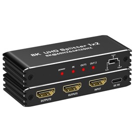 HDMI2.1 Splitter 1 in 2 Out, 8K@60HZ HDMI Splitter for Dual Monitors, 2 Port HDM I 2.1 Splitte r 4K@120HZ for Gaming Support 48Gbps, HDCP 2.3, RGB 4:4:4