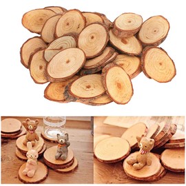 Natural Wood Slices, 25Pcs Unfinished Log Wooden Circles Pine Oval Piece Oblique DIY Home Painting Hand-Made Festive Decoration, Oval Wood Slices for Arts Crafts Wall Decor