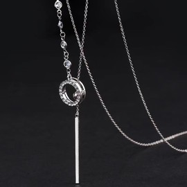 UOUHAIO Long Necklace, Women's Fashion, Long Necklace, Y-Shape, Glitter, Sweater Chain, Adjustable Slide, Present, Women's Accessories, Jewelry (New Style), Gold Copper-Alloy