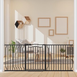 THEYFIRST 67.3-81.1" Extra Wide Baby Gate for Stairs No Drilling, 30" Tall Auto Close Press Mounted Baby Gate for Doorways, Adjustable Width Walk Through Long Gates for Kids or Pets, Black