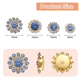 HARFINGTON 100Pcs Sew on Rhinestones 8mm 10mm 12mm 14mm Crystals Glass Sewing Flower Claw Metal Base for Clothes Shoes Earring Belt Crafts, Light Blue