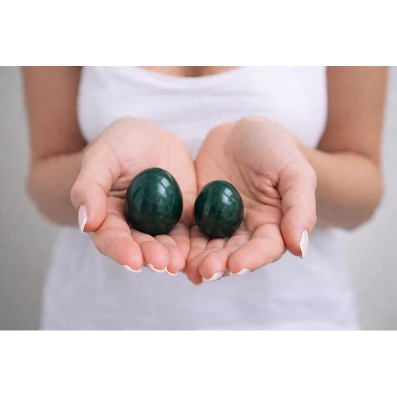2-Piece Drilled Nephrite Jade Stone Egg Set – Medium &