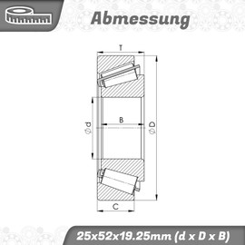 Parts and Parts Tapered Roller Bearing 32205 25 x 52 x 19.25 mm, Heavy Duty Precision Bearing for Axial & Radial Loads, DIN 720 ISO 355, Durable & Heat Resistant for Industrial & Automotive